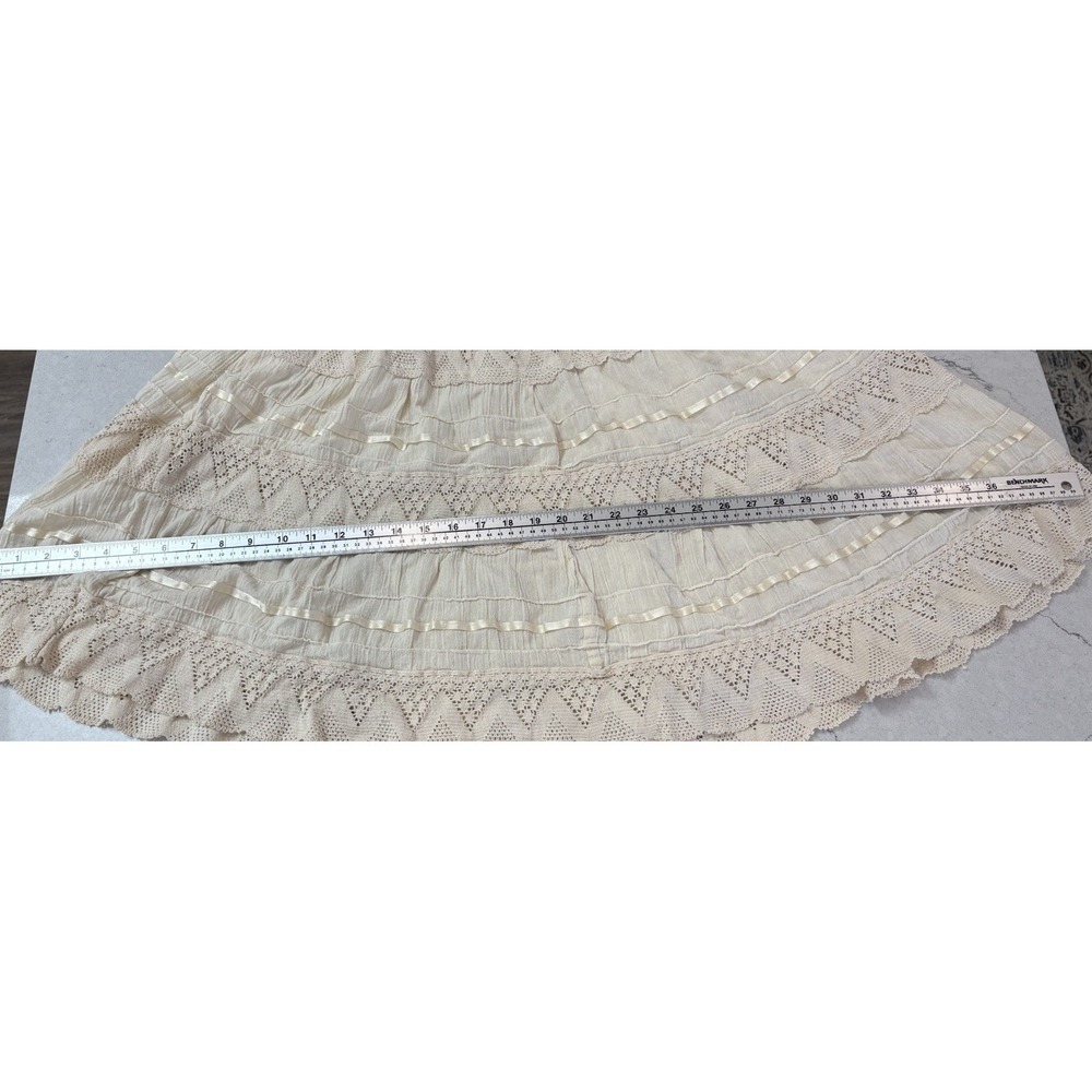 Vtg 70s Mexican Wedding Dress Off Shoulder Gauze Lace Tiered Peasant Boho XS SM - Picture 9 of 11